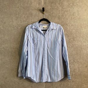 Loft Light Blue Striped Button Down Blouse Cotton Feel